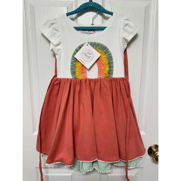 Sz 8 Girl August Apricot Rainbow Lucy dress and shorts set NWT - Picture 3 of 8